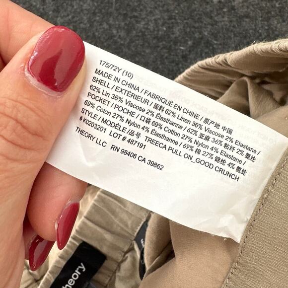 Theory Women's Treeca Pull-On Pant in Good Linen Crunch, Size 10, Like New - Picture 5 of 7